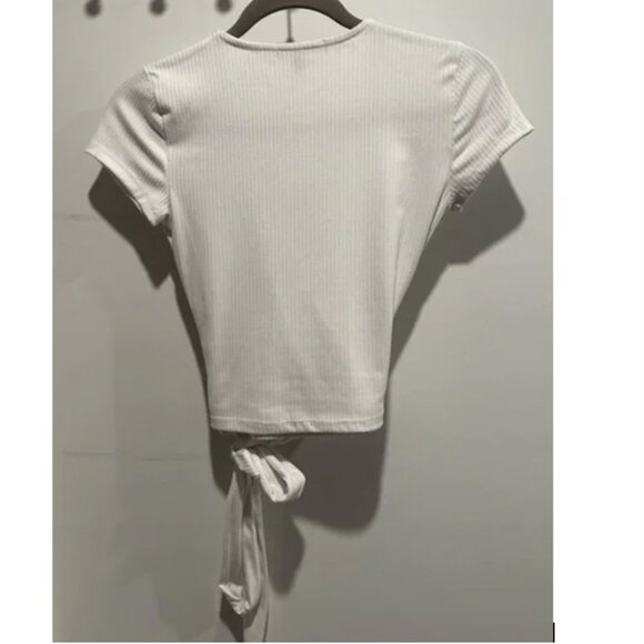 YMI Collections White Ribbed Wrap Tie Crop Top - Picture 2 of 2